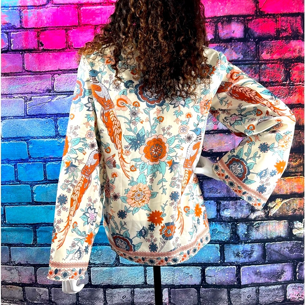 New Peacock Floral Print Long Sleeve Shirts - Picture 7 of 14